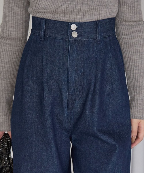 PREFERIR(プレフェリール)の「ハイウエスト デニム タックワイドパンツ (S,M,L,XL)(デニムパンツ・レディース・ネイビー/ダークネイビー・MEDIUM/LARGE/X-LARGE/SMALL)」の3枚目の写真