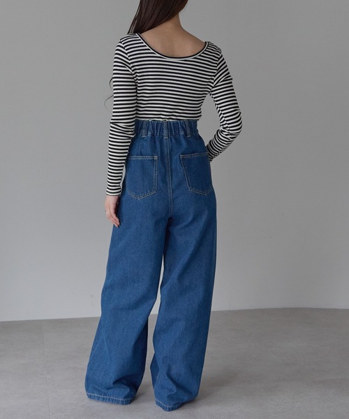セール】ハイウエスト デニム タックワイドパンツ (S,M,L,XL)(デニム セール】ハイウエスト デニム タックワイドパンツ (S,M,L,XL)(デニム