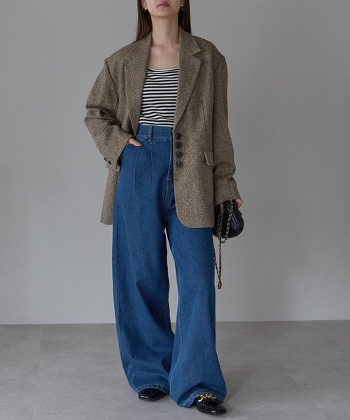 PREFERIR(プレフェリール)の「ハイウエスト デニム タックワイドパンツ (S,M,L,XL)(デニムパンツ・レディース・ネイビー/ダークネイビー・MEDIUM/LARGE/X-LARGE/SMALL)」の18枚目の写真