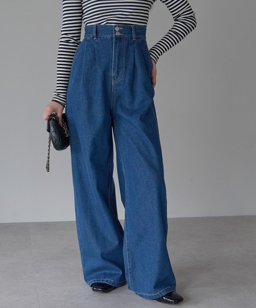 PREFERIR(プレフェリール)の「ハイウエスト デニム タックワイドパンツ (S,M,L,XL)(デニムパンツ・レディース・ネイビー/ダークネイビー・MEDIUM/LARGE/X-LARGE/SMALL)」の16枚目の写真