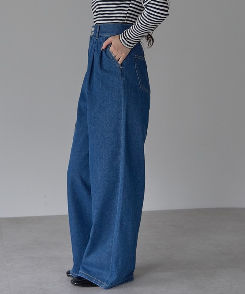 PREFERIR(プレフェリール)の「ハイウエスト デニム タックワイドパンツ (S,M,L,XL)(デニムパンツ・レディース・ネイビー/ダークネイビー・MEDIUM/LARGE/X-LARGE/SMALL)」の15枚目の写真