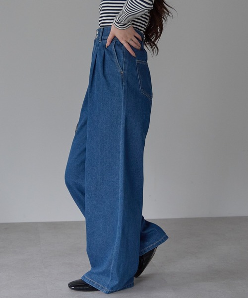 PREFERIR(プレフェリール)の「ハイウエスト デニム タックワイドパンツ (S,M,L,XL)(デニムパンツ・レディース・ネイビー/ダークネイビー・MEDIUM/LARGE/X-LARGE/SMALL)」の14枚目の写真