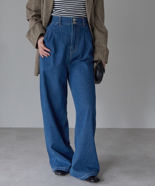 PREFERIR(プレフェリール)の「ハイウエスト デニム タックワイドパンツ (S,M,L,XL)(デニムパンツ・レディース・ネイビー/ダークネイビー・MEDIUM/LARGE/X-LARGE/SMALL)」の12枚目の写真