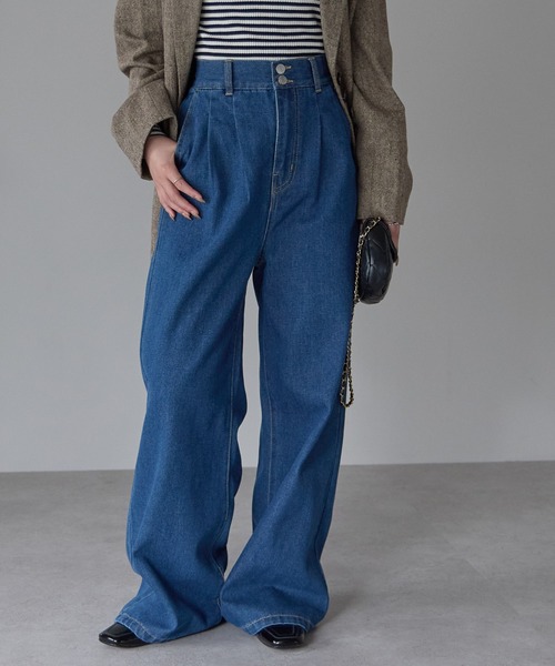 PREFERIR(プレフェリール)の「ハイウエスト デニム タックワイドパンツ (S,M,L,XL)(デニムパンツ・レディース・ネイビー/ダークネイビー・MEDIUM/LARGE/X-LARGE/SMALL)」の11枚目の写真