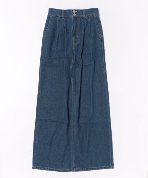 セール】ハイウエスト デニム タックワイドパンツ (S,M,L,XL)（デニム