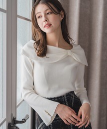 MISCH MASCH | 2025秋冬新作 アシメリボン2wayフレア袖ニット(ニット/セーター)