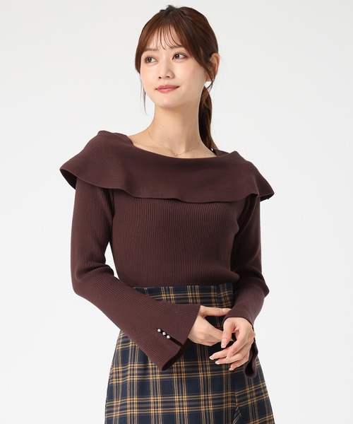 MISCH MASCH（ミッシュマッシュ）の「2025秋冬新作 アシメリボン2wayフレア袖ニット（ニット/セーター・レディース・ブラック/ブラウン/パープル/ホワイト・ﾌﾘ-）」の14枚目の写真