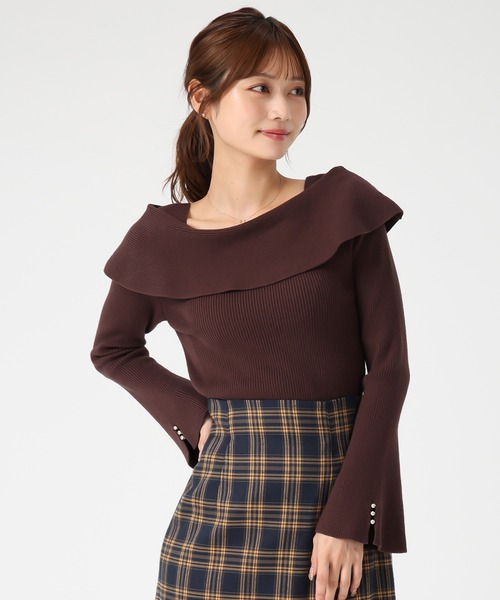 MISCH MASCH（ミッシュマッシュ）の「2025秋冬新作 アシメリボン2wayフレア袖ニット（ニット/セーター・レディース・ブラック/ブラウン/パープル/ホワイト・ﾌﾘ-）」の15枚目の写真