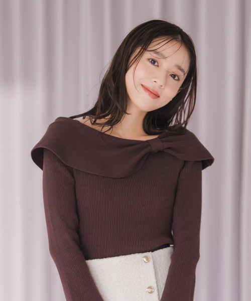 MISCH MASCH（ミッシュマッシュ）の「2025秋冬新作 アシメリボン2wayフレア袖ニット（ニット/セーター・レディース・ブラック/ブラウン/パープル/ホワイト・ﾌﾘ-）」の8枚目の写真