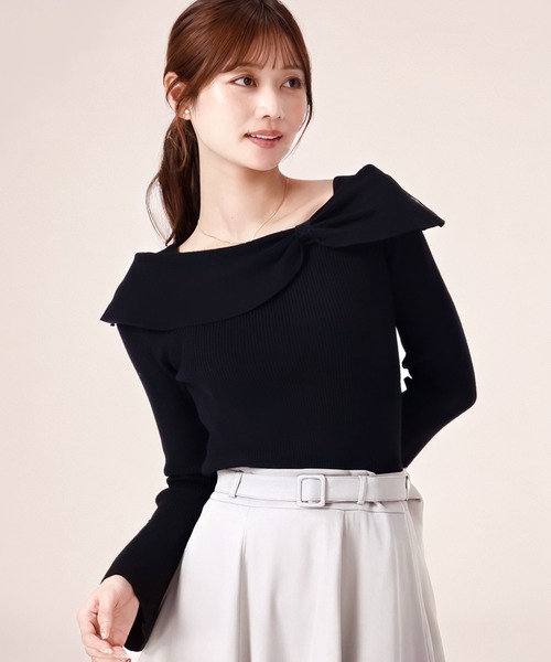 MISCH MASCH（ミッシュマッシュ）の「2025秋冬新作 アシメリボン2wayフレア袖ニット（ニット/セーター・レディース・ブラック/ブラウン/パープル/ホワイト・ﾌﾘ-）」の12枚目の写真