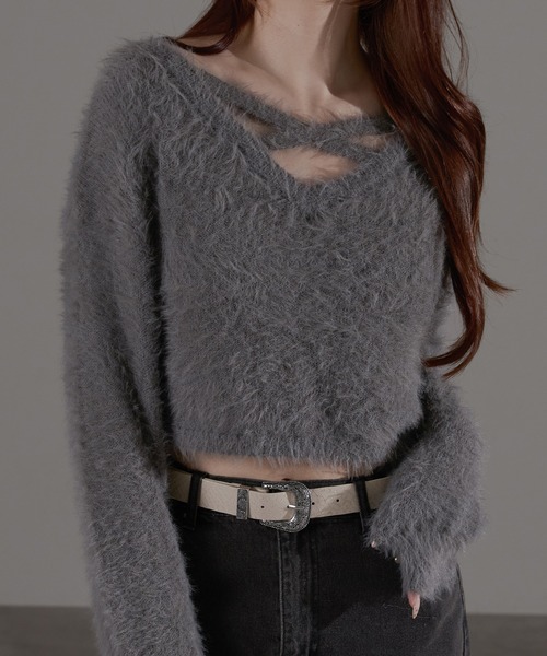 apres jour mignon(アプレジュールミニョン)の「デザインニット(ニット/セーター・レディース・ボルドー/ブラック/チャコールグレー/ブルー/オフホワイト・LARGE/フリー)」の3枚目の写真