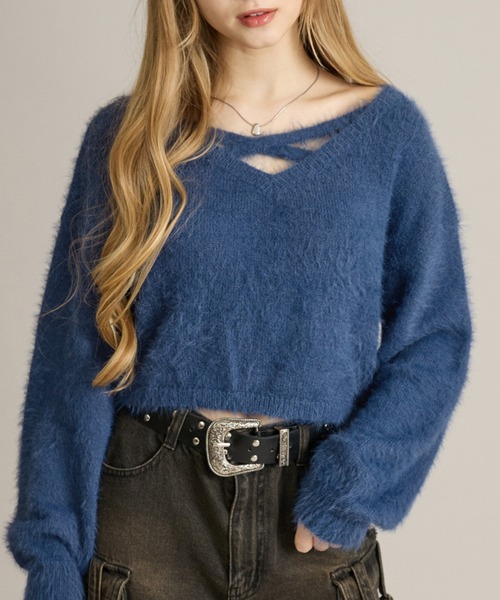 apres jour mignon(アプレジュールミニョン)の「デザインニット(ニット/セーター・レディース・ボルドー/ブラック/チャコールグレー/ブルー/オフホワイト・LARGE/フリー)」の4枚目の写真