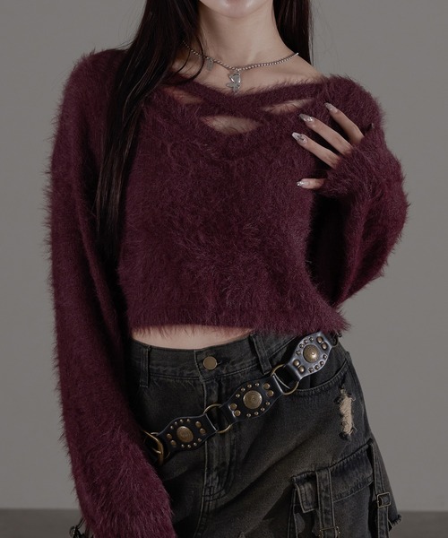 apres jour mignon(アプレジュールミニョン)の「デザインニット(ニット/セーター・レディース・ボルドー/ブラック/チャコールグレー/ブルー/オフホワイト・LARGE/フリー)」の5枚目の写真