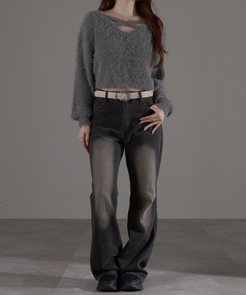 apres jour mignon(アプレジュールミニョン)の「デザインニット(ニット/セーター・レディース・ボルドー/ブラック/チャコールグレー/ブルー/オフホワイト・LARGE/フリー)」の10枚目の写真