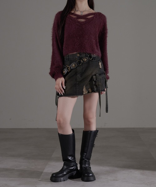 apres jour mignon(アプレジュールミニョン)の「デザインニット(ニット/セーター・レディース・ボルドー/ブラック/チャコールグレー/ブルー/オフホワイト・LARGE/フリー)」の7枚目の写真