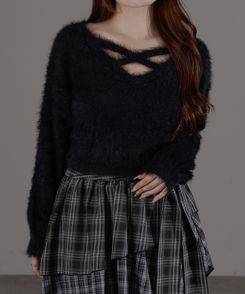 apres jour mignon(アプレジュールミニョン)の「デザインニット(ニット/セーター・レディース・ボルドー/ブラック/チャコールグレー/ブルー/オフホワイト・LARGE/フリー)」の9枚目の写真