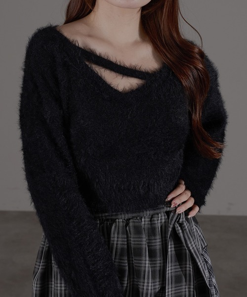 apres jour mignon(アプレジュールミニョン)の「デザインニット(ニット/セーター・レディース・ボルドー/ブラック/チャコールグレー/ブルー/オフホワイト・LARGE/フリー)」の16枚目の写真