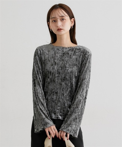 nissen（ニッセン）の「ウェーブタックベロアトップス（Tシャツ/カットソー・レディース・チャコール/アイボリー/ブラック・M/L）」の15枚目の写真