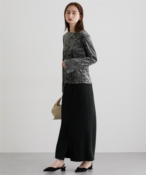 nissen（ニッセン）の「ウェーブタックベロアトップス（Tシャツ/カットソー・レディース・チャコール/アイボリー/ブラック・M/L）」の17枚目の写真