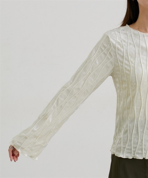 nissen（ニッセン）の「ウェーブタックベロアトップス（Tシャツ/カットソー・レディース・チャコール/アイボリー/ブラック・M/L）」の8枚目の写真