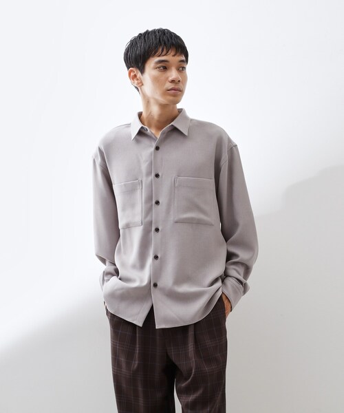 THE SHOP TK （ザ ショップ ティーケー ）の「【大人のきれいめカジュアルに】ウールライク長袖シャツ 洗濯機OK（シャツ/ブラウス・メンズ・ナチュラル/ブルーグリーン/ダークグレー・02/03/04）」の8枚目の写真