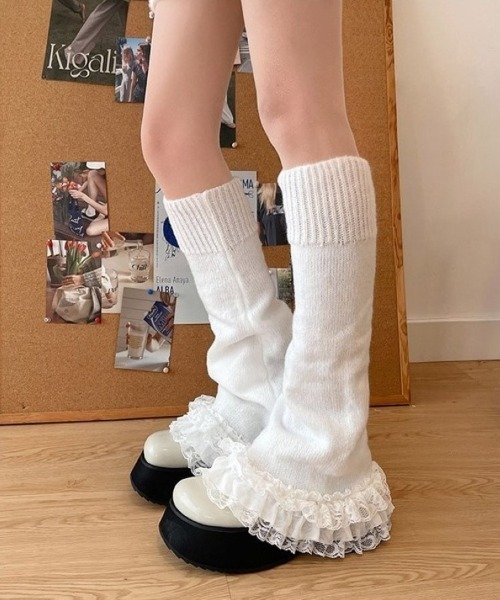 セール】【urge select】レース ニット レッグカバー/レッグウォーマー