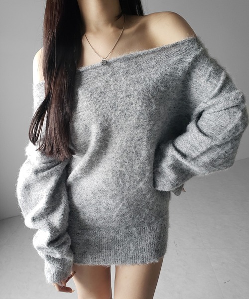 me+em select(ミームセレクト)の「※※【 4color 】オフショルダーレディニットミニワンピース / off shoulder lady knit mini onepiece(ワンピース・レディース・レッド/チャコール/アイボリー/グレー・FREE)」の2枚目の写真