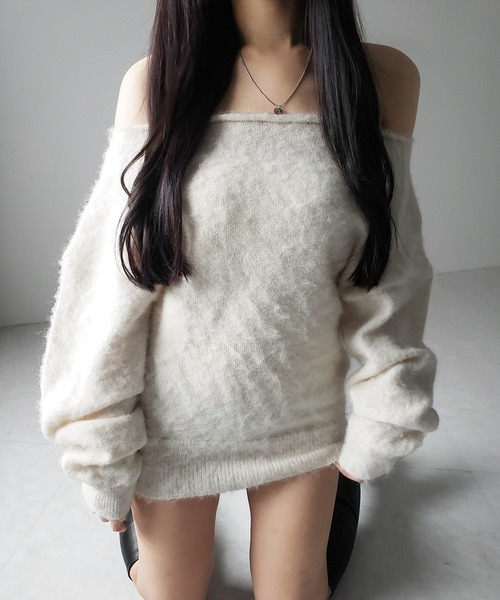 me+em select(ミームセレクト)の「※※【 4color 】オフショルダーレディニットミニワンピース / off shoulder lady knit mini onepiece(ワンピース・レディース・レッド/チャコール/アイボリー/グレー・FREE)」の5枚目の写真