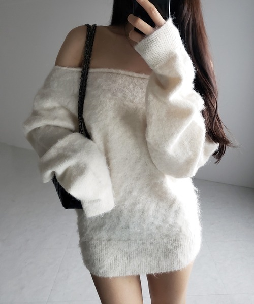 me+em select(ミームセレクト)の「※※【 4color 】オフショルダーレディニットミニワンピース / off shoulder lady knit mini onepiece(ワンピース・レディース・レッド/チャコール/アイボリー/グレー・FREE)」の10枚目の写真