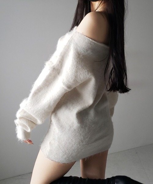 me+em select(ミームセレクト)の「※※【 4color 】オフショルダーレディニットミニワンピース / off shoulder lady knit mini onepiece(ワンピース・レディース・レッド/チャコール/アイボリー/グレー・FREE)」の11枚目の写真