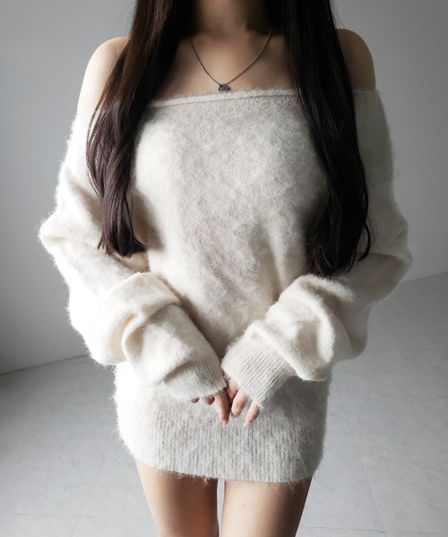 me+em select(ミームセレクト)の「※※【 4color 】オフショルダーレディニットミニワンピース / off shoulder lady knit mini onepiece(ワンピース・レディース・レッド/チャコール/アイボリー/グレー・FREE)」の15枚目の写真