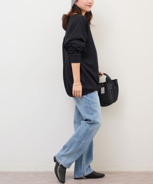 JOURNAL STANDARD relume（ジャーナルスタンダード　レリューム）の「オーバーサイズヘンリーネック（Tシャツ/カットソー・レディース・ブラック系その他/ブラック/ホワイト・FREE）」の6枚目の写真