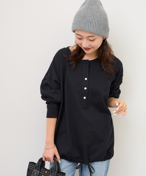 JOURNAL STANDARD relume（ジャーナルスタンダード　レリューム）の「オーバーサイズヘンリーネック（Tシャツ/カットソー・レディース・ブラック系その他/ブラック/ホワイト・FREE）」の8枚目の写真