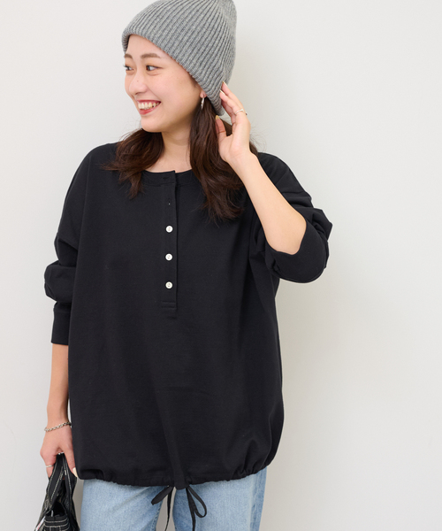 JOURNAL STANDARD relume（ジャーナルスタンダード　レリューム）の「オーバーサイズヘンリーネック（Tシャツ/カットソー・レディース・ブラック系その他/ブラック/ホワイト・FREE）」の9枚目の写真