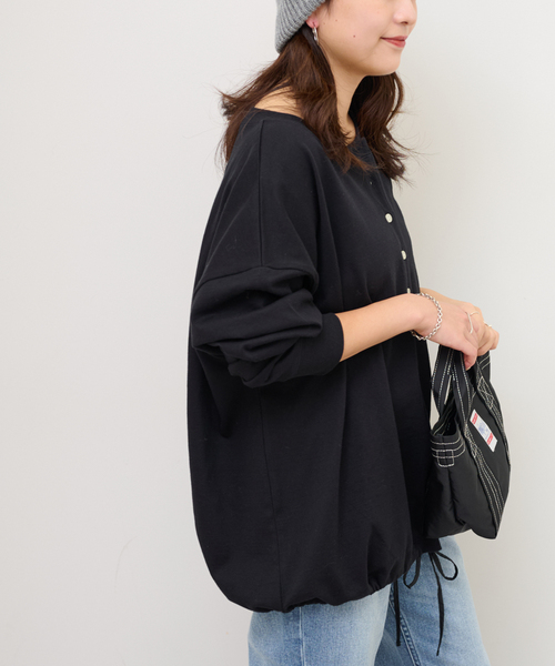 JOURNAL STANDARD relume（ジャーナルスタンダード　レリューム）の「オーバーサイズヘンリーネック（Tシャツ/カットソー・レディース・ブラック系その他/ブラック/ホワイト・FREE）」の10枚目の写真