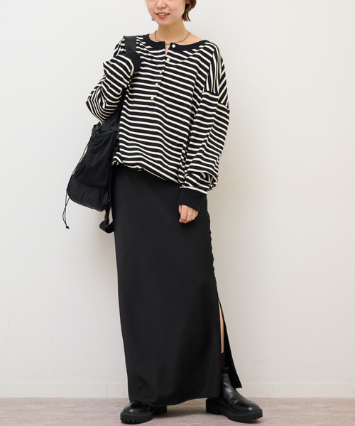 JOURNAL STANDARD relume（ジャーナルスタンダード　レリューム）の「オーバーサイズヘンリーネック（Tシャツ/カットソー・レディース・ブラック系その他/ブラック/ホワイト・FREE）」の12枚目の写真