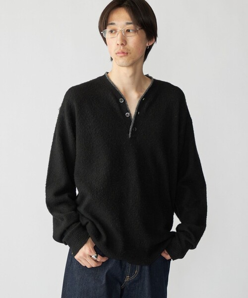 City Ambient Products（シティアンビエントプロダクツ）の「City Ambient Products: シャギー ヘンリー ネック ニット（ニット/セーター・メンズ・グレー/ブラック/ブラウン・SMALL/MEDIUM/LARGE）」の2枚目の写真