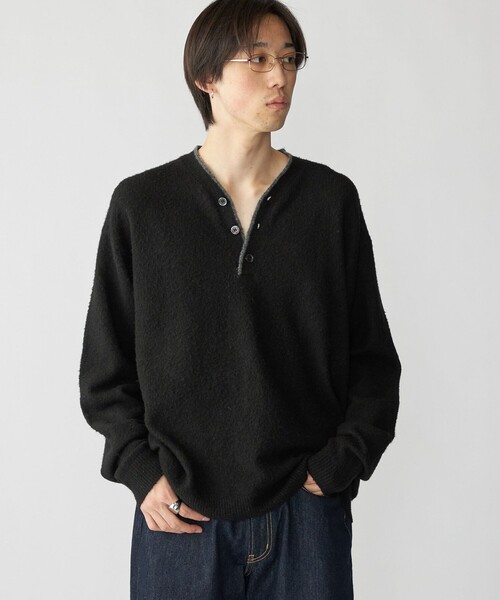City Ambient Products（シティアンビエントプロダクツ）の「City Ambient Products: シャギー ヘンリー ネック ニット（ニット/セーター・メンズ・グレー/ブラック/ブラウン・SMALL/MEDIUM/LARGE）」の4枚目の写真