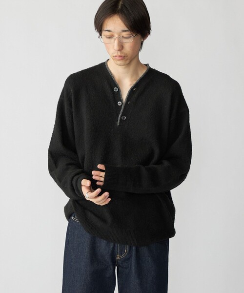City Ambient Products（シティアンビエントプロダクツ）の「City Ambient Products: シャギー ヘンリー ネック ニット（ニット/セーター・メンズ・グレー/ブラック/ブラウン・SMALL/MEDIUM/LARGE）」の5枚目の写真