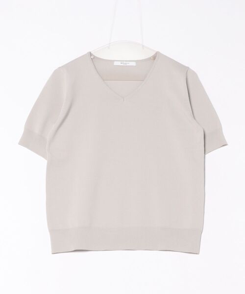 m.f.editorial（エムエフエディトリアル）の「【ストレッチ ハンドウォッシャブル】m.f.エディトリアル レディース 2WAY 半袖ニットプルオーバー（ニット/セーター・レディース・イエロー/ネイビー/ライトグレー/サックスブルー・MEDIUM/LARGE）」の6枚目の写真