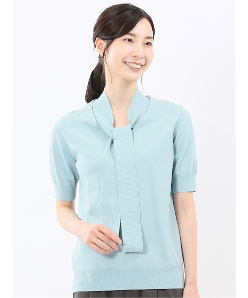 m.f.editorial（エムエフエディトリアル）の「【ストレッチ ハンドウォッシャブル】m.f.エディトリアル レディース 2WAY 半袖ニットプルオーバー（ニット/セーター・レディース・イエロー/ネイビー/ライトグレー/サックスブルー・MEDIUM/LARGE）」の3枚目の写真