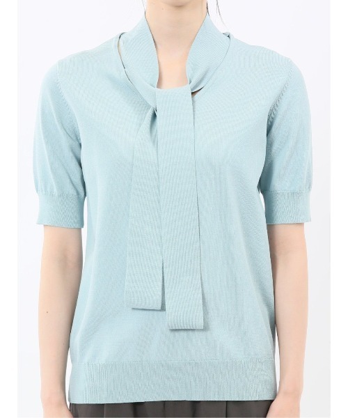 m.f.editorial（エムエフエディトリアル）の「【ストレッチ ハンドウォッシャブル】m.f.エディトリアル レディース 2WAY 半袖ニットプルオーバー（ニット/セーター・レディース・イエロー/ネイビー/ライトグレー/サックスブルー・MEDIUM/LARGE）」の7枚目の写真