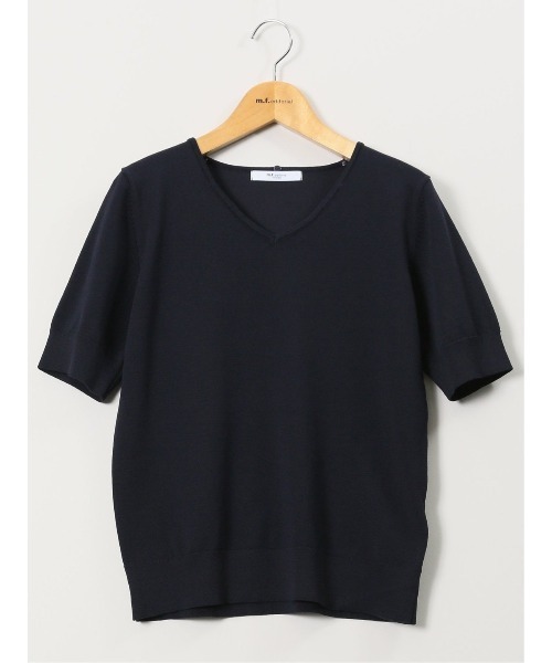 m.f.editorial（エムエフエディトリアル）の「【ストレッチ ハンドウォッシャブル】m.f.エディトリアル レディース 2WAY 半袖ニットプルオーバー（ニット/セーター・レディース・イエロー/ネイビー/ライトグレー/サックスブルー・MEDIUM/LARGE）」の14枚目の写真