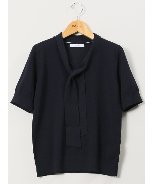 m.f.editorial（エムエフエディトリアル）の「【ストレッチ ハンドウォッシャブル】m.f.エディトリアル レディース 2WAY 半袖ニットプルオーバー（ニット/セーター・レディース・イエロー/ネイビー/ライトグレー/サックスブルー・MEDIUM/LARGE）」の12枚目の写真