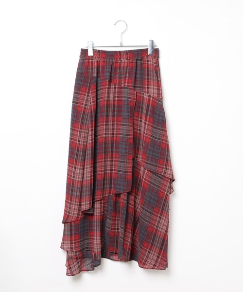BAYFLOW(ベイフロー)の「イレヘムチェックフレアスカート(スカート・レディース・レッド/ネイビー・FREE)」の5枚目の写真