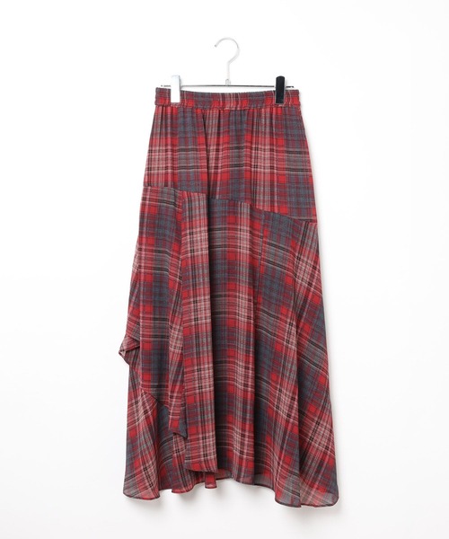 BAYFLOW(ベイフロー)の「イレヘムチェックフレアスカート(スカート・レディース・レッド/ネイビー・FREE)」の6枚目の写真