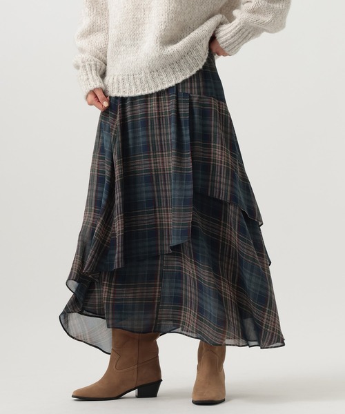 BAYFLOW(ベイフロー)の「イレヘムチェックフレアスカート(スカート・レディース・レッド/ネイビー・FREE)」の14枚目の写真