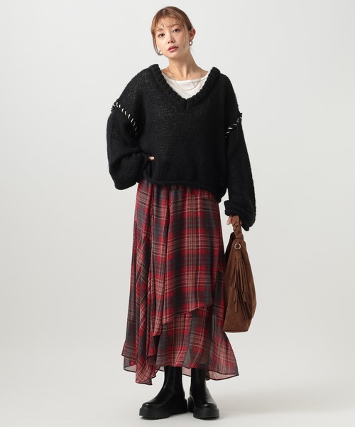 BAYFLOW(ベイフロー)の「イレヘムチェックフレアスカート(スカート・レディース・レッド/ネイビー・FREE)」の15枚目の写真