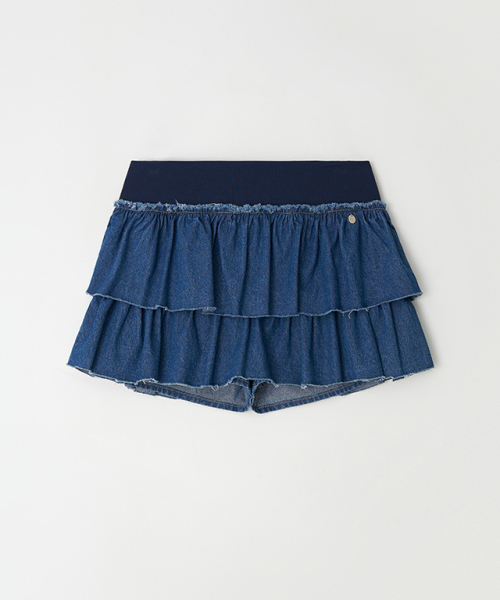 RONRON(ロンロン)の「CANCAN RUFFLE BANDING DENIM PANTSKIRT BLUE(スカート・レディース・その他・FREE)」の1枚目の写真