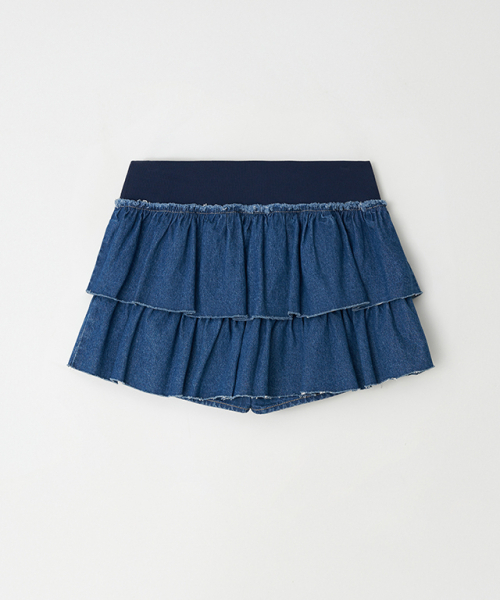 RONRON(ロンロン)の「CANCAN RUFFLE BANDING DENIM PANTSKIRT BLUE(スカート・レディース・その他・FREE)」の2枚目の写真
